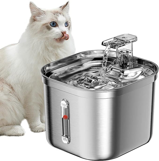 Cat Water Fountain, Stainless Steel Pet Water Fountain for Cats Inside, 3 Filters&Ultra-Quiet Pump, 2.2L/73oz Automatic Dog Dispenser Water Bowl, Multiple Pets Water Fountain - PAWPICO