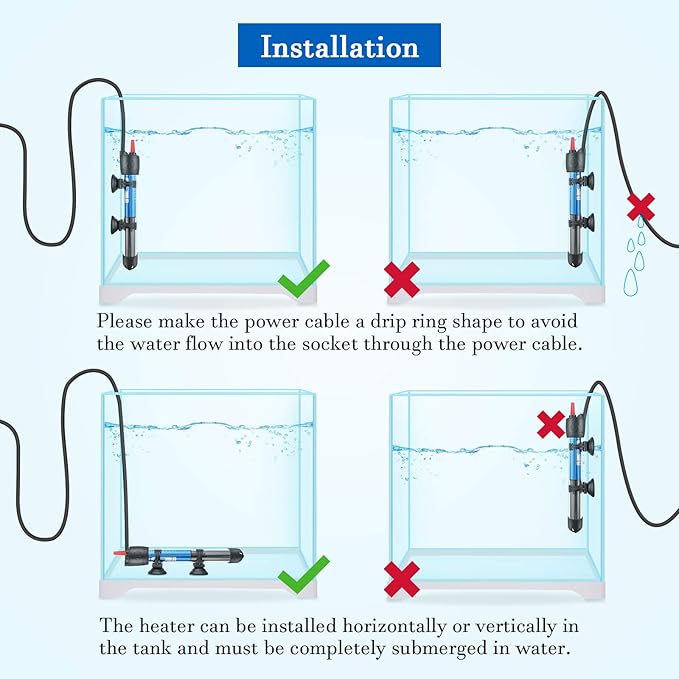 Hitop 25W/50W/100W/300W Adjustable Aquarium Heater, Submersible Glass Water Heater for 5 – 70 Gallon Fish Tank (300W) FEDOUR