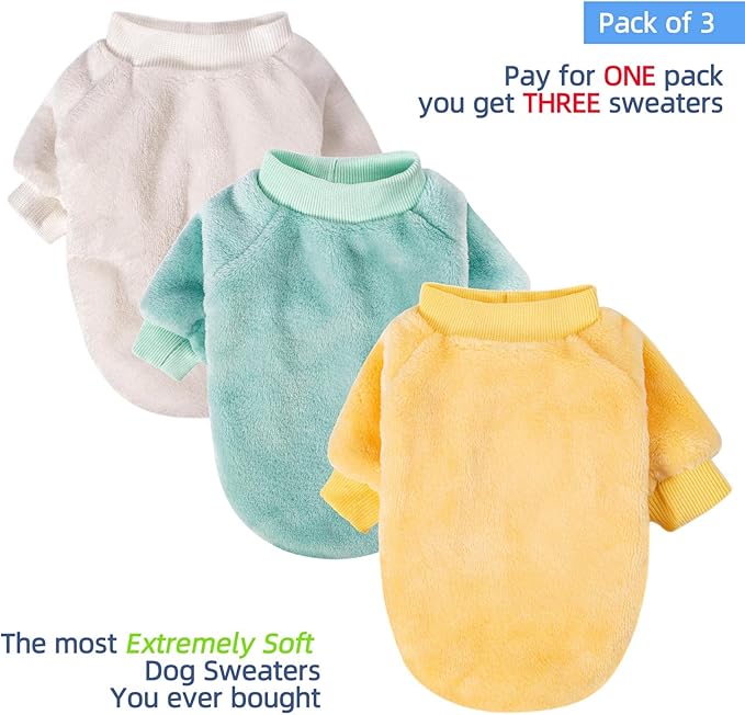 FabriCastle Dog Sweater, Pack of 2 or 3, Dog Clothes, Dog Coat, Dog Jacket for Small Medium Dogs Boy Girl, Ultra Soft and Warm Cat Pet Sweaters (X-Large, Beige,Light Green,Yellow) - PAWPICO