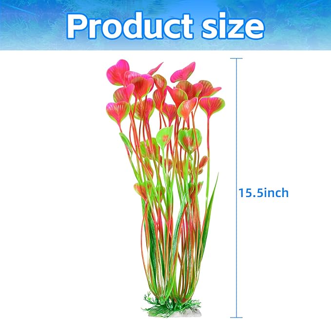 AQUANEAT Artificial Aquarium Plants, Fish Tank Plants Plastic, Aquarium Decor Large, 15.5 inch Pink Fish Tank Decorations, 2pcs Aquaneat
