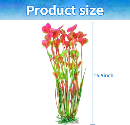AQUANEAT Artificial Aquarium Plants, Fish Tank Plants Plastic, Aquarium Decor Large, 15.5 inch Pink Fish Tank Decorations, 2pcs Aquaneat