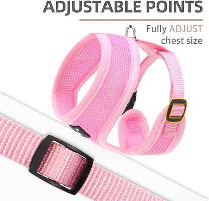 PUPTECK Soft Mesh Dog Harness and Leash Set Pet Puppy Cat Comfort Padded Vest No Pull Harnesses, Solid Pink, XS PUPTECK