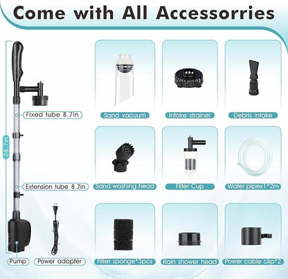 AQQA Aquarium Vacuum Gravel Cleaner Electric Fish & Turtle Tank Water Changer 6 in 1 Multi-Functional Aquarium Cleaning Tools Set for Water Cleaning & Circulation (20W, 320GPH) AQQA