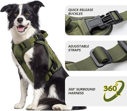 WINGOIN Tactical Dog Harness for Extra Large Dogs, Heavy Duty No Pull Dog Harness with Handle, Adjustable Reflective Military K9 German Shepherd Big Dog Vest for Training, Walking, Green (XXL) - PAWPICO