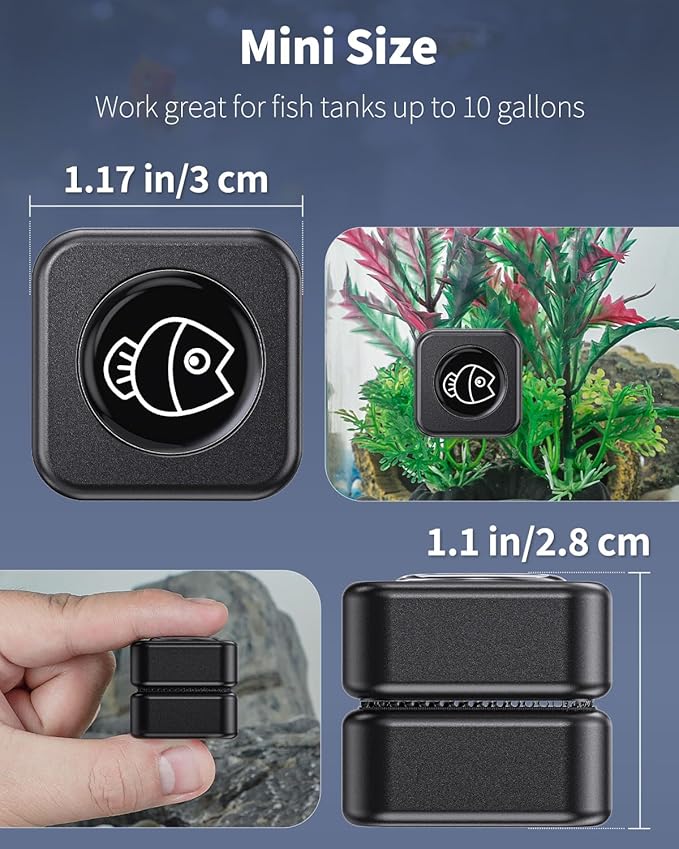 Pawfly Aquarium Magnetic Brush Fish Tank Glass Cleaner 1 Inch Mini Stain Scrubber Pads Aquarium Cleaning Tool for 1/5 Inch Thick Fish Tank up to 10 Gallons (Non-Floatable) Pawfly