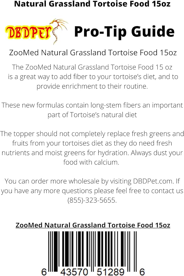 DBDPet Gourmet Natural Grassland Tortoise Food (15oz) - Includes Attached Pro-Tip Guide DBDPet