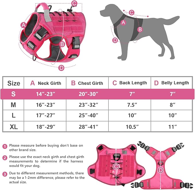 WINGOIN Pink Tactical Dog Harness Vest for Small Dogs No Pull Adjustable Reflective K9 Military Dog Service Dog Harnesses with Handle for French Bulldog, Beagle Pug, Corgi(S) WINGOIN