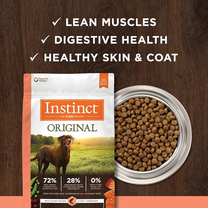 Instinct Dog Food, Grain Free Dog Food Dry, High Protein, Raw Coated Dog Food, Dog Kibble, Original Real Salmon, 20 lb. Bag - PAWPICO