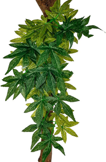 Reptile Silk Plants Leaves, Habitat Amphibian Accessories Enclosure Decor Tank Decoration Vines for Climbing, Decorate Grass Leaf with Suction Cup for Reptile & Amphibian Habitat Plants PAWPICO