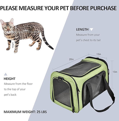 Henkelion Large Cat Carriers Dog Carrier Pet Carrier for Large Cats Dogs Puppies up to 25Lbs, Big Dog Carrier Soft Sided, Collapsible Travel Puppy Carrier - Large - Green - PAWPICO