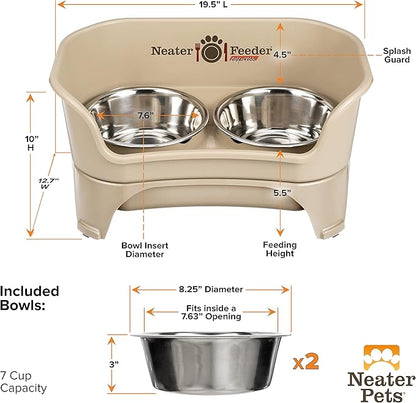 Neater Feeder - Express Model - Mess-Proof Dog Bowls (Medium/Large, Almond) – Made in USA – Elevated, No Spill, Non-Tip, Non-Slip, Raised Stainless Steel Food & Water Pet Bowls - PAWPICO