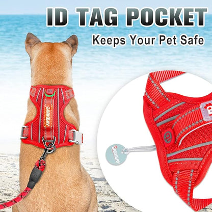 BARKBAY No Pull Dog Harness Large Reflective Dog Harness with Front Clip and Easy Control Handle for Walking Training Running with ID tag Pocket(Red,XL) BARKBAY