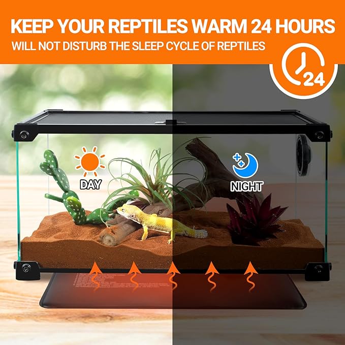 REPTI ZOO 8" X 12" Reptile Heat Pad 24W Fast Heating Pad with Adjustable Thermostat Reptile Heat Mat for Turtles/Hermit Crabs/Bearded Dragons/Leopard Geckos/Snakes/Lizards, and Seed Germination REPTIZOO