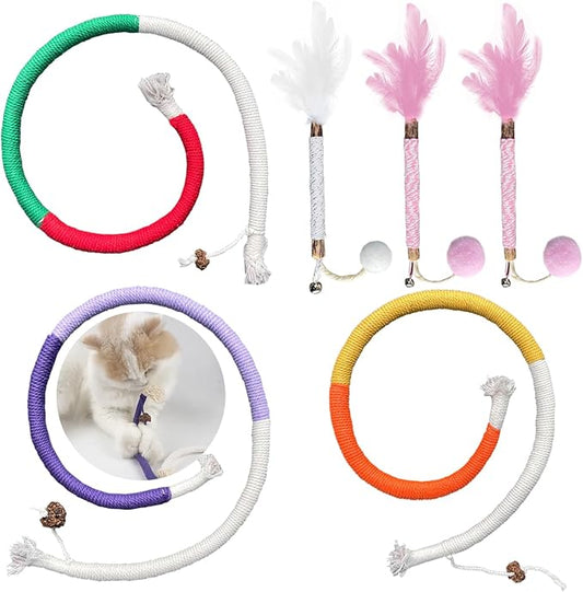 AcceLeah Cat Worm Toy Refills Cats Teaser Toys Wand Replacement,Cat Worms and Dragonfly Refill,Cat Wand Toy Assorted Teaser Refills with Bell (6Pcs Random Color Set) - PAWPICO