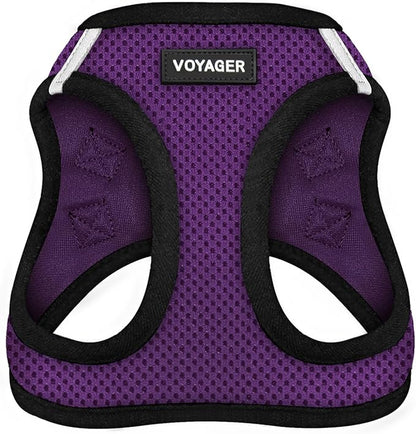Voyager Step-in Air Dog Harness - All Weather Mesh, Reflective, No Pull Harness for Small, Medium Dogs, Cats - Secure with Hook & Loop Fastener, Buckle, Double D-Rings - Purple/Black Trim, L BestPetSuppliesLLC