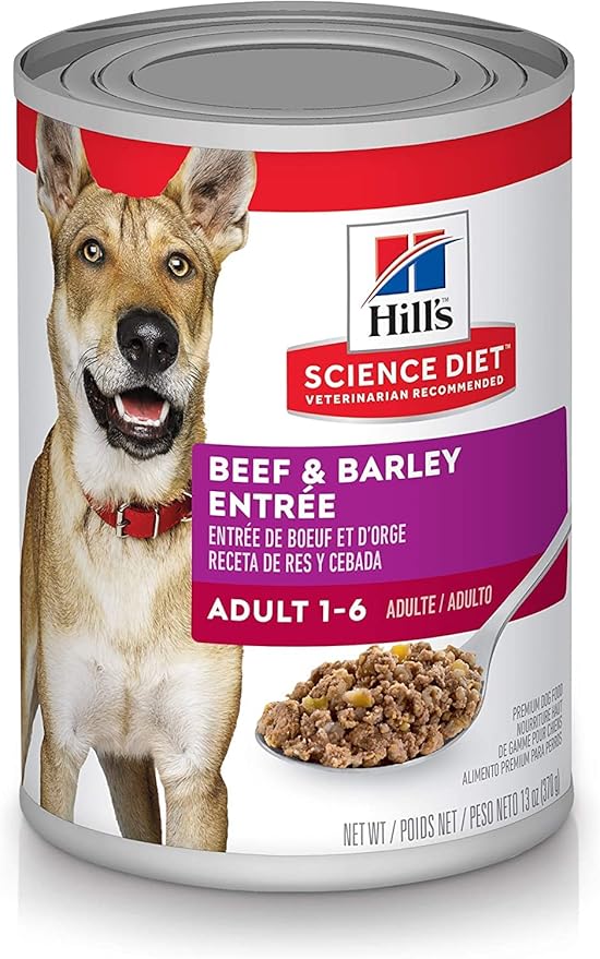 Hill's Science Diet Adult 1-6, Adult 1-6 Premium Nutrition, Wet Dog Food, Beef & Barley Loaf, 13 oz Can, Case of 12 - PAWPICO