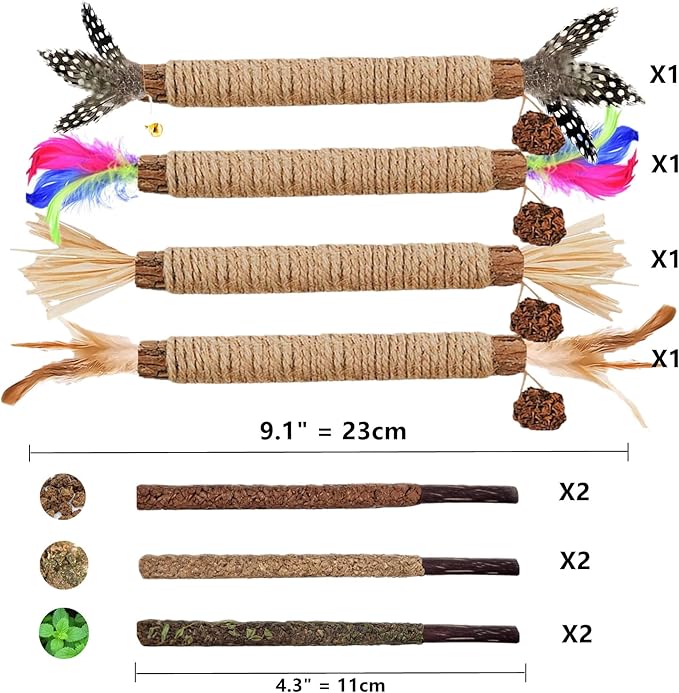 Cat Toys 12PCS Catnip Toy for Indoor Kitten Toys Cat Chew Stick for Dental Cleaning Teeth Cat Silvervine Rope Treat Kitty Feather Snack for for Kick Molar Scratch Self Play Interactive Boredom - PAWPICO