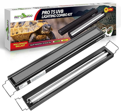REPTI ZOO UVB Reptile Light, New Version T5 HO UVB Lighting Combo Kit, Reptile Terrarium Hood with 10.0 UVB Tube Bulb, Reptile Light Fixture 24W-22Inch REPTIZOO