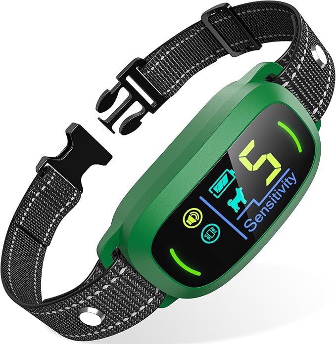 Bark Collar, Rechargeable Dog Bark Collar with 5 Adjustable Sensitivity and Intensity Beep Vibration, Anti Barking Collar for Small Medium Large Breed Dogs (Green) FAFAFROG