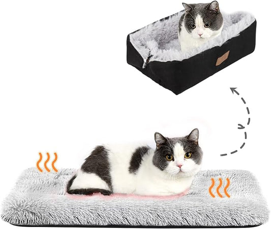 Cat Bed Small Dog Bed 24''X20'' Self Warming Cat Bed Self Heating Cat Pad Extra Warm Thermal Kitten Beds for Indoor Outdoor Kittens Small Pets (Black) - PAWPICO