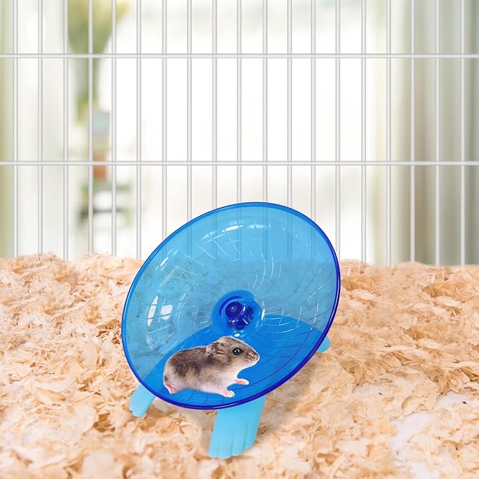 Hamster Flying Saucer Silent Running Exercise Wheel for Gerbil Rat Mouse Hedgehog Small Animals (Blue) Wontee