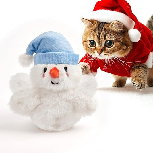 Interactive Christmas Cat Toys, Flapping Snowman Cat Toys, Lifelike Bird Chirp, USB Rechargeable Catnip Toy for Bored Indoor Cats Chase Exercise, 3 Modes - PAWPICO