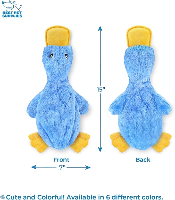 Best Pet Supplies Crinkle Dog Toy for Small, Medium, and Large Breeds, Cute No Stuffing Duck with Soft Squeaker, Fun for Indoor Puppies and Senior Pups, Plush No Mess Chew and Play - Blue - PAWPICO