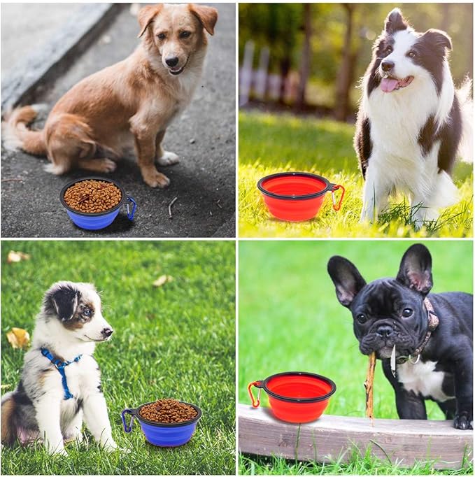 Dog Bowl Pet Collapsible Bowls, 2 Pack Collapsible Dog Water Bowls for Cats Dogs, Portable Pet Feeding Watering Dish for Walking Parking Traveling with 2 Carabiners (Small, Blue+Red) - PAWPICO