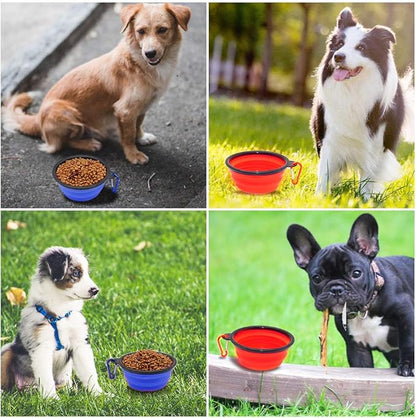 Dog Bowl Pet Collapsible Bowls, 2 Pack Collapsible Dog Water Bowls for Cats Dogs, Portable Pet Feeding Watering Dish for Walking Parking Traveling with 2 Carabiners (Small, Blue+Red) - PAWPICO