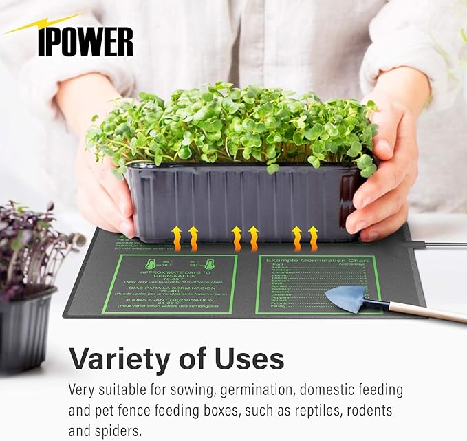 iPower 20" x 20" Waterproof Durable Seedling Heat Mat with Controller Warm Hydroponic Plant for Indoor Gardening Germination Starting iPower