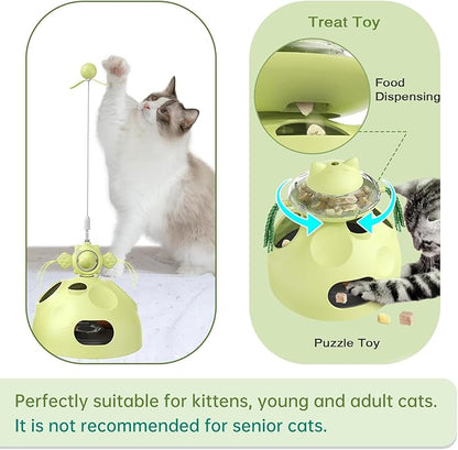 Interactive cat Toys for Indoor Cats, 4 in 1 cat self Moving Toy,Kitten Wand Toy, Spinning Toy, Slow Food Dispenser Feeder Treat Dispensing Feeding pet Supplies Gift (Green) - PAWPICO