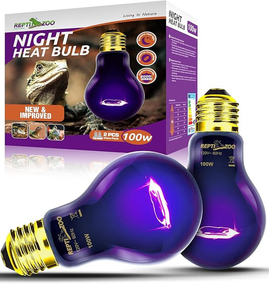 REPTI ZOO 2Pack Reptile Heat Lamp 100W Reptile Night Heat Bulb Night Heat Lamp Without UVA for Turtle Bearded Dragon Gecko Lizard and Snake E26/E27 Purple REPTIZOO