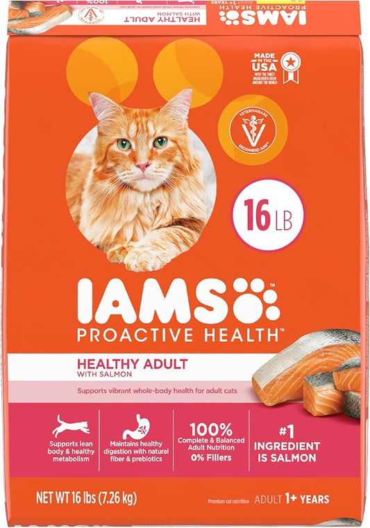 IAMS Proactive Health Adult Healthy Dry Cat Food with Salmon, 16 lb. Bag - PAWPICO