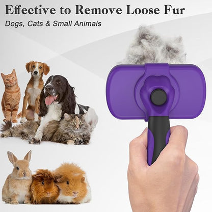 Swihauk Self Cleaning Slicker Brush for Dogs & Cats, Skin Friendly Pet Grooming for Shedding, Deshedding, and Hair Removal - Puppy Brush for Long Haired Pets, Pet Supplies, Purple - PAWPICO