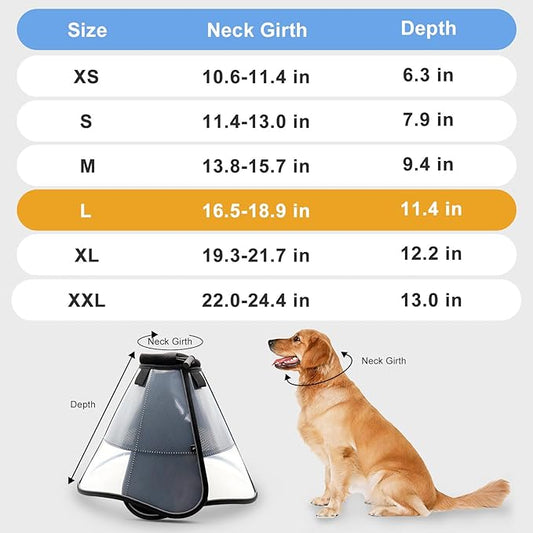 Soft Dog Cone for Dogs After Surgery, Breathable Pet Recovery Collar for Large Medium Dogs, Adjustable Dog Cone Collar, Elizabethan Collar (L, Black) PAWPICO