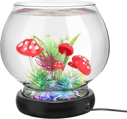 hygger 0.5 Gallon/1 Gallon Glass Fish Bowl with LED Light and Decor, Small Round Betta Fish Tank Goldfish Bowl, Round Clear Unbreakable Aquarium/Vase/Hydroponic Plant Terrarium, Nice Centerpieces hygger