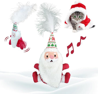 LEWISER Cat Toys, Rechargeable Intelligent Swinging Santa Clause, Suitable for Cat Teaser Stick, Interactive Christmas Cat Toys for Indoor Cats Chase Exercise, Music Melody, 3 Modes - PAWPICO