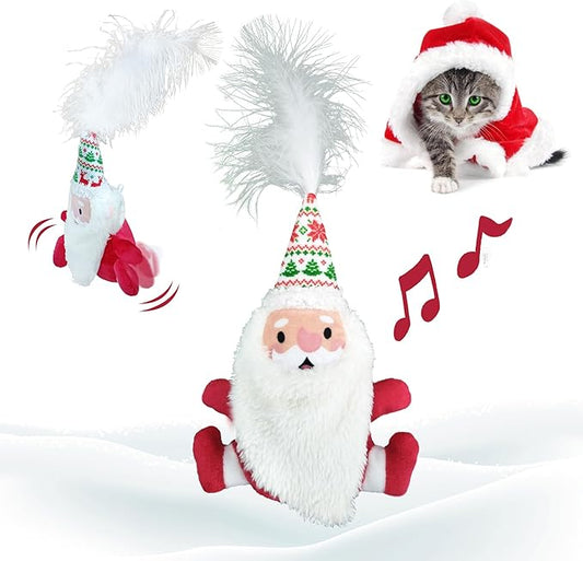 LEWISER Cat Toys, Rechargeable Intelligent Swinging Santa Clause, Suitable for Cat Teaser Stick, Interactive Christmas Cat Toys for Indoor Cats Chase Exercise, Music Melody, 3 Modes - PAWPICO