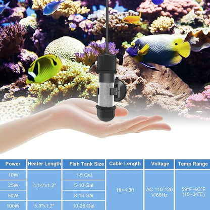 hygger Small Aquarium Betta Heater, Submersible Fish Tank Heater 10W/25W/50W/100W with LED Digital Display, Suitable for Marine Saltwater and Freshwater up to 5/10/16/26 Gallon hygger