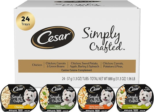 CESAR SIMPLY CRAFTED Adult Soft Wet Dog Food Cuisine Complement Variety Pack, (24) 1.3 oz Tubs - PAWPICO