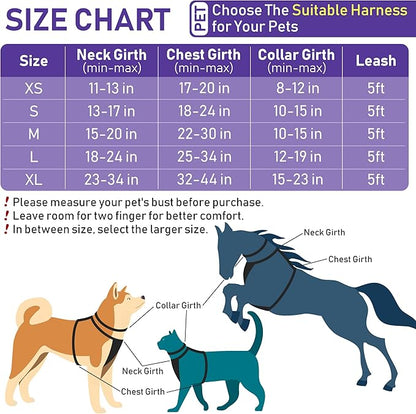 GAMUDA Dog Harness Collar and Leash Set, Dog Harness, No Chock No Pull Adjustable Vest Harnesses Plaid Reflective for Medium Dog, Cat, Small Horse, Small Bull and Pig (Purple, M) GAMUDACollarsCollection