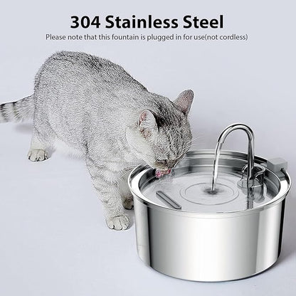 Tomxcute Cat Water Fountain, 3.2L/108oz Automatic Stainless Steel Pet Fountain Dog Water Dispenser, Ultra-Quiet Pump and 3 Replacement Filters & for Cats, Dogs, Multiple Pets - PAWPICO