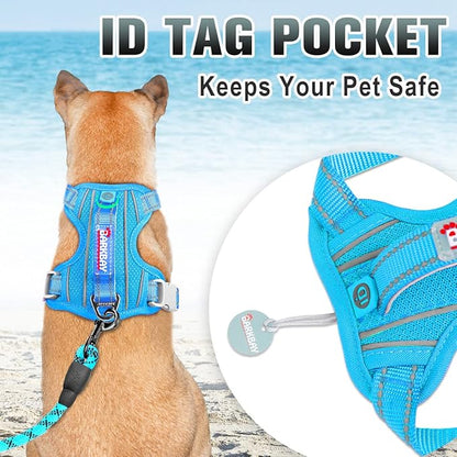 BARKBAY No Pull Dog Harness Large Reflective Dog Harness with Front Clip and Easy Control Handle for Walking Training Running with ID tag Pocket(Blue,M) BARKBAY