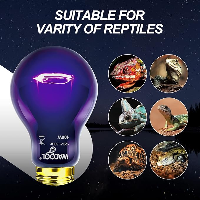 WACOOL 4Pack Reptile Night Heat Lamp, 100W Night Heat Lamp for Reptiles & Amphibians,Simulate Nature Moonlight Purple Night Light for Bearded Dragon Lizard Snake Crab… WACOOLTERRA