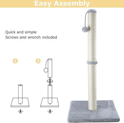 Dimaka 29" Height Tall Cat Scratching Post, Claw Scratcher with Sisal Rope and Covered with Soft Smooth Plush, Vertical Scratch [Full Strectch] for Standard Size Cats (Grey, 29 inches) - PAWPICO