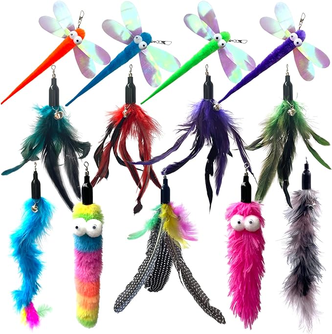 Cat Worm Toy Refills Cats Teaser Toys Wand Replacement Cat Wand Attachments 13Pcs Cat Worms and Dragonfly Refill,Cat Wand Toy Assorted Teaser Refills with Bell (13Pcs) - PAWPICO