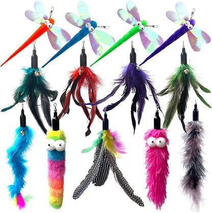 Cat Worm Toy Refills Cats Teaser Toys Wand Replacement Cat Wand Attachments 13Pcs Cat Worms and Dragonfly Refill,Cat Wand Toy Assorted Teaser Refills with Bell (13Pcs) - PAWPICO