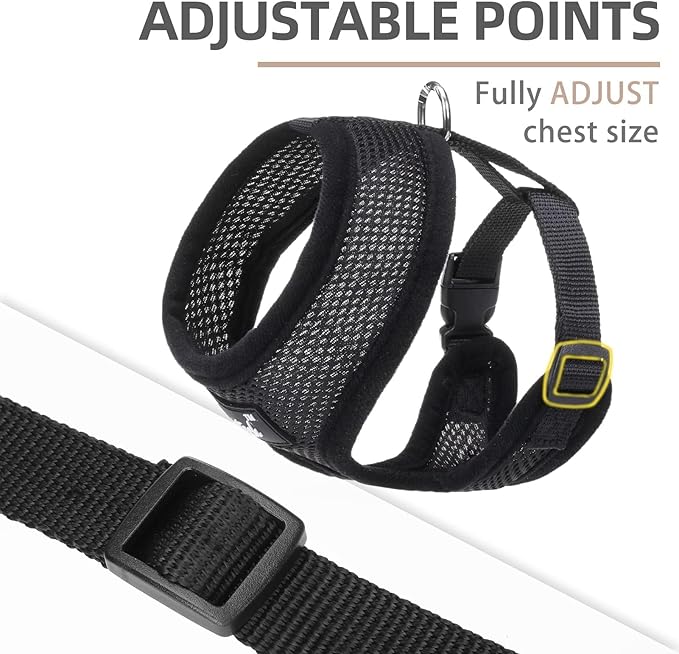 PUPTECK Soft Mesh Dog Harness and Leash Set Pet Puppy Cat Comfort Padded Vest No Pull Harnesses, Solid Black, XS PUPTECK