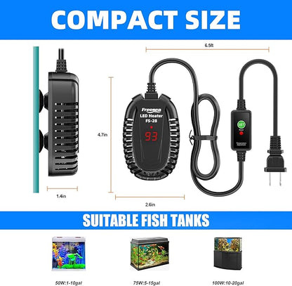 FREESEA Aquarium Fish Tank Heater: 50W Small Submersible Turtle Heater with Adjustable Temperature External Controller for Betta | Saltwater | Freshwater | 1-10 Gallon FREESEA
