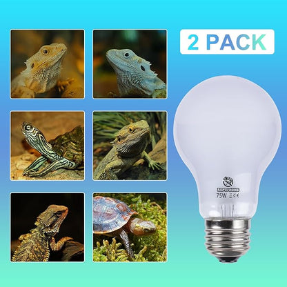 Reptile Night Heat Lamp, 2 Pack 75W Moonlight Heat Lamp for Reptiles & Amphibians, Reptile Night Heat Light for Bearded Dragon, Lizard, Turtle REPTIHOME